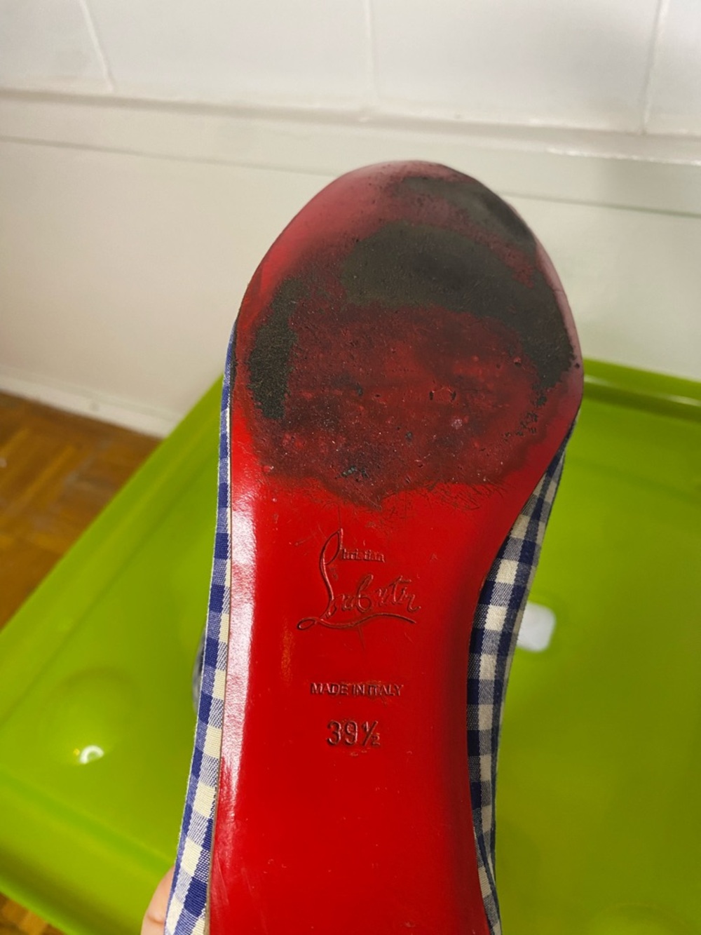 Christian Louboutin Blue and White Gingham Ballet Flats - Picture 5 of 11